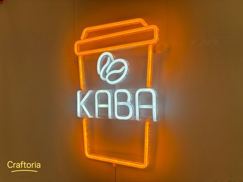 Neon LED sign Neon sign Glass of coffee beans 380x260 Combined &mdash; product code СТА-380x260-КОМ, main photo