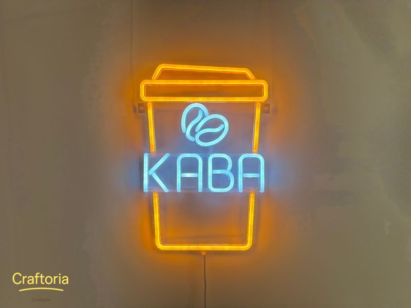 Neon LED sign Neon sign Glass of coffee beans 380x260 Combined &mdash; product code СТА-380x260-КОМ, main photo