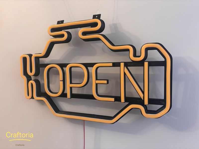 Неоновая вывеска Check engine open 400x240 Желтый CHE-400x240-ЖОВ-042 фото