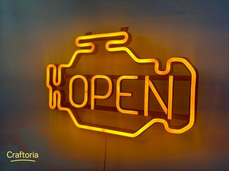 Неоновая вывеска Check engine open 400x240 Желтый CHE-400x240-ЖОВ-042 фото