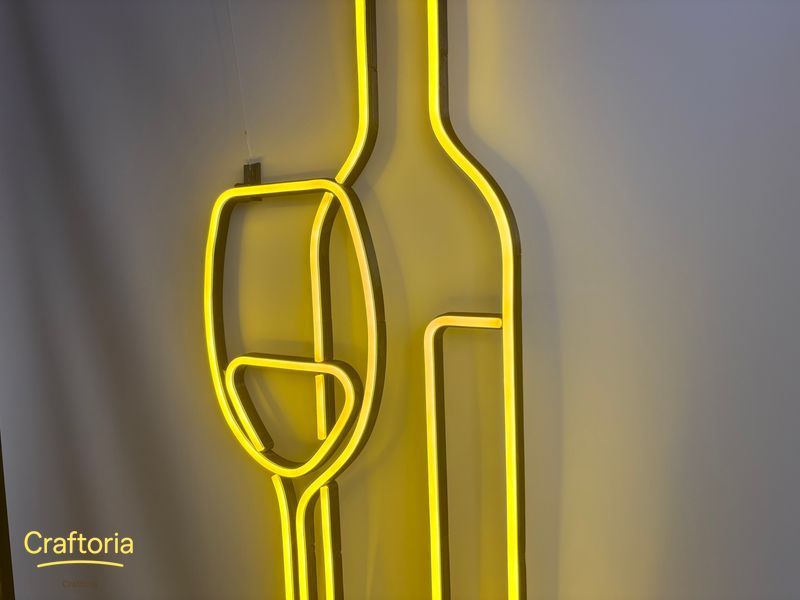 Neon LED sign Neon sign Wine bottle glass 800x326 Lemon yellow &mdash; product code ПЛЯ-800x326-ЛИМ, main photo