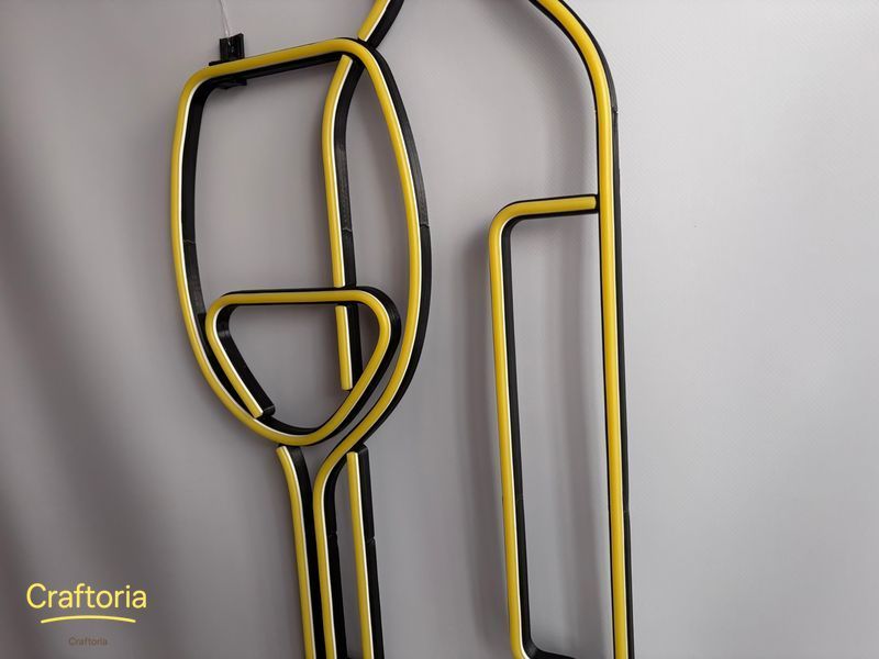 Neon LED sign Neon sign Wine bottle glass 800x326 Lemon yellow &mdash; product code ПЛЯ-800x326-ЛИМ, main photo