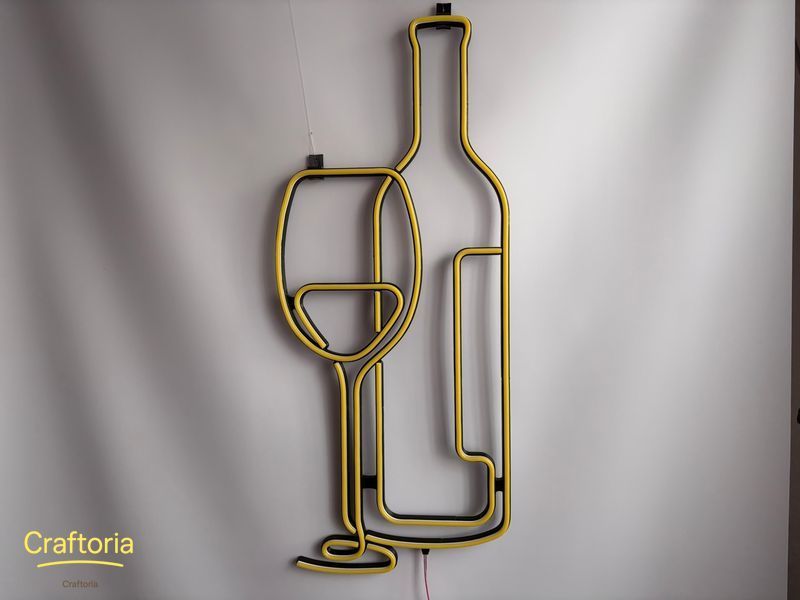 Neon LED sign Neon sign Wine bottle glass 800x326 Lemon yellow &mdash; product code ПЛЯ-800x326-ЛИМ, main photo