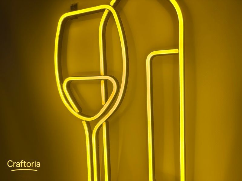 Neon LED sign Neon sign Wine bottle glass 800x326 Lemon yellow &mdash; product code ПЛЯ-800x326-ЛИМ, main photo