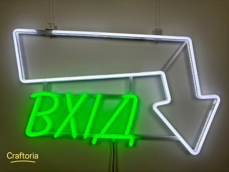 Неоновая вывеска Вход стрелка вниз R 600x350 Комбинированный ВХІ-600x350-КОМ-344 фото