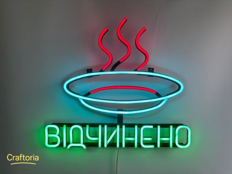 Neon LED sign Neon sign Plate open 500x450 Combined &mdash; product code ТАР-500x450-КОМ, main photo