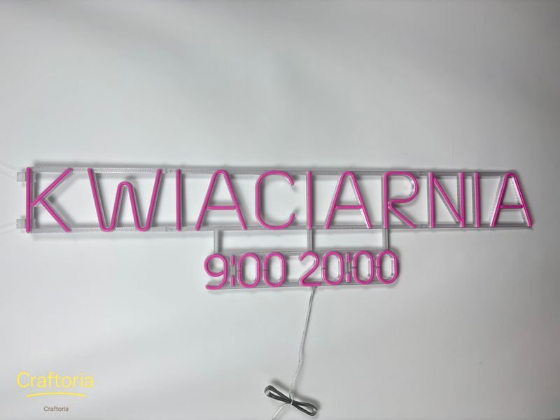 Неоновая вывеска Kwiaciarnia 1200x275 Розовый KWI-1200x275-РОЖ фото