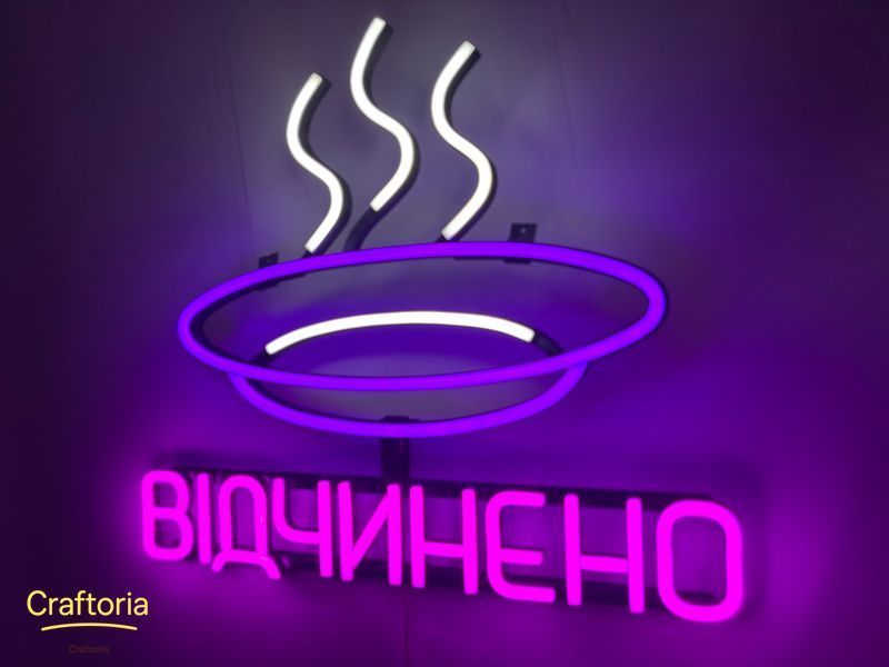 Neon LED sign Neon sign Plate open deep 500x450 Combined &mdash; product code ТАР-500x450-КОМ-053, main photo