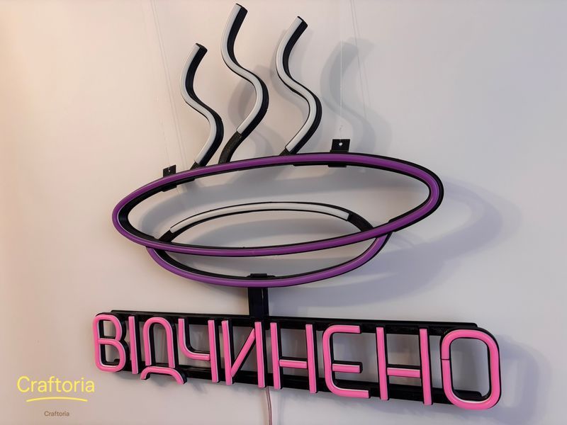 Neon LED sign Neon sign Plate open deep 500x450 Combined &mdash; product code ТАР-500x450-КОМ-053, main photo