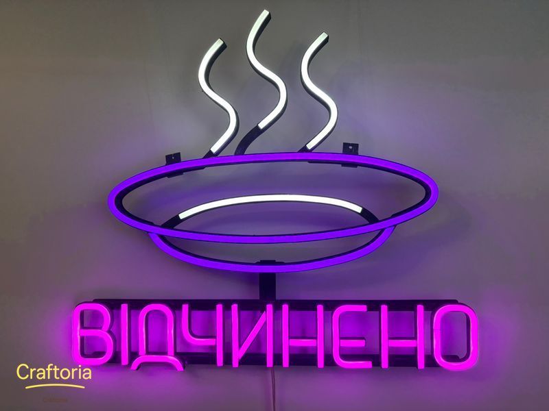 Neon LED sign Neon sign Plate open deep 500x450 Combined &mdash; product code ТАР-500x450-КОМ-053, main photo