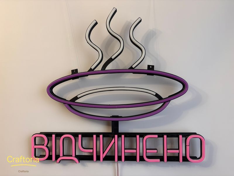 Neon LED sign Neon sign Plate open deep 500x450 Combined &mdash; product code ТАР-500x450-КОМ-053, main photo