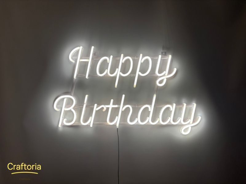 Neon LED sign Neon sign Happy birthday 700x435 White &mdash; product code HAP-700x435-БІЛ, main photo