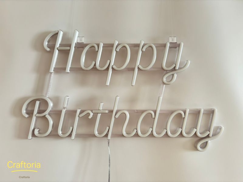 Neon LED sign Neon sign Happy birthday 700x435 White &mdash; product code HAP-700x435-БІЛ, main photo