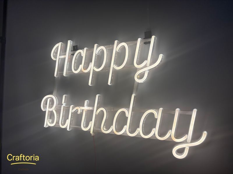 Neon LED sign Neon sign Happy birthday 700x435 White &mdash; product code HAP-700x435-БІЛ, main photo