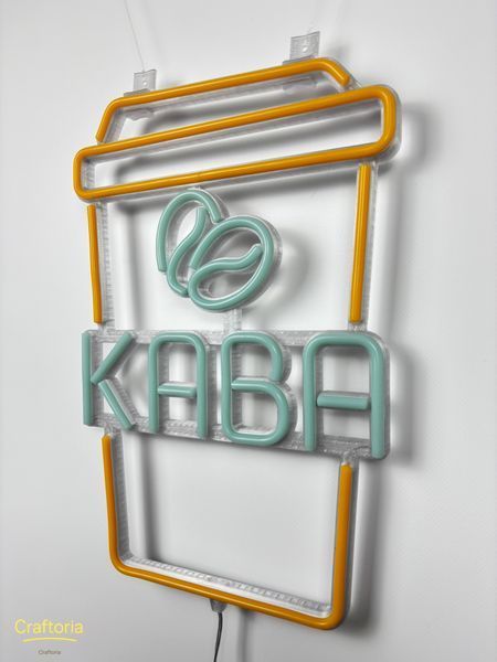 Неоновая вывеска Стакан зерна кофе col1 380x260 Комбинированный СТА-380x260-КОМ-355 фото