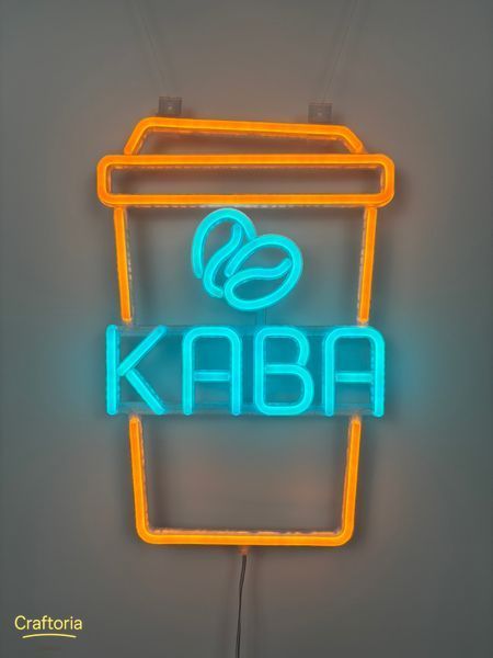 Неоновая вывеска Стакан зерна кофе col1 380x260 Комбинированный СТА-380x260-КОМ-355 фото