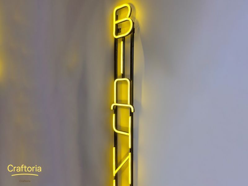 Neon LED sign Neon sign Open vertical 1420x130 Lemon yellow &mdash; product code ВІД-1420x130-ЛИМ, main photo