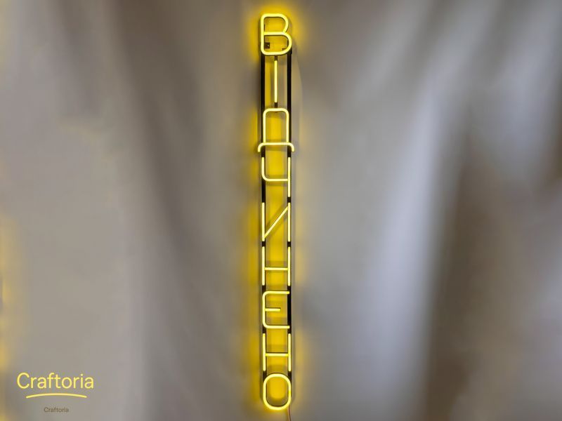 Neon LED sign Neon sign Open vertical 1420x130 Lemon yellow &mdash; product code ВІД-1420x130-ЛИМ, main photo