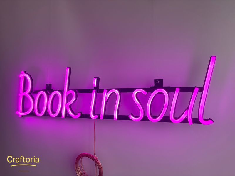 Неонова вивіска Book in soul 600x155 Рожевий BOO-600x155-РОЖ фото