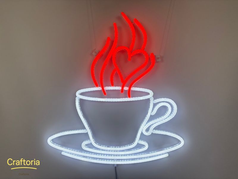 Neon LED sign Neon sign Cup 500x450 Combined &mdash; product code ЧАШ-500x450-КОМ, main photo