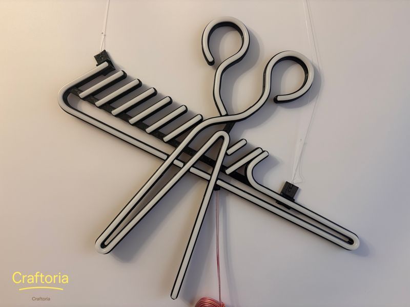 Неонова вивіска Ножиці гребінець 500x400 Білий НОЖ-500x400-БІЛ фото