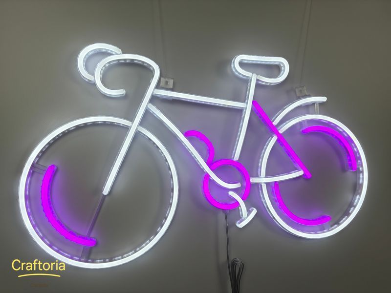 Neon LED sign Neon sign Bicycle 600x340 Combined &mdash; product code ВЕЛ-600x340-КОМ, main photo