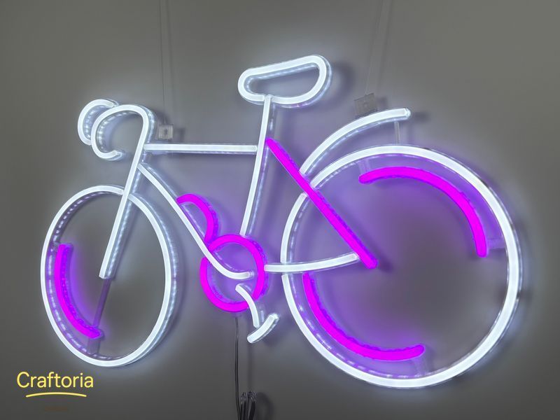 Neon LED sign Neon sign Bicycle 600x340 Combined &mdash; product code ВЕЛ-600x340-КОМ, main photo