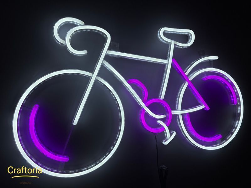 Neon LED sign Neon sign Bicycle 600x340 Combined &mdash; product code ВЕЛ-600x340-КОМ, main photo