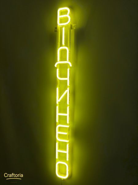 Neon LED sign Neon sign Open vertical 800x85 Lemon yellow &mdash; product code ВІД-800x85-ЛИМ, main photo