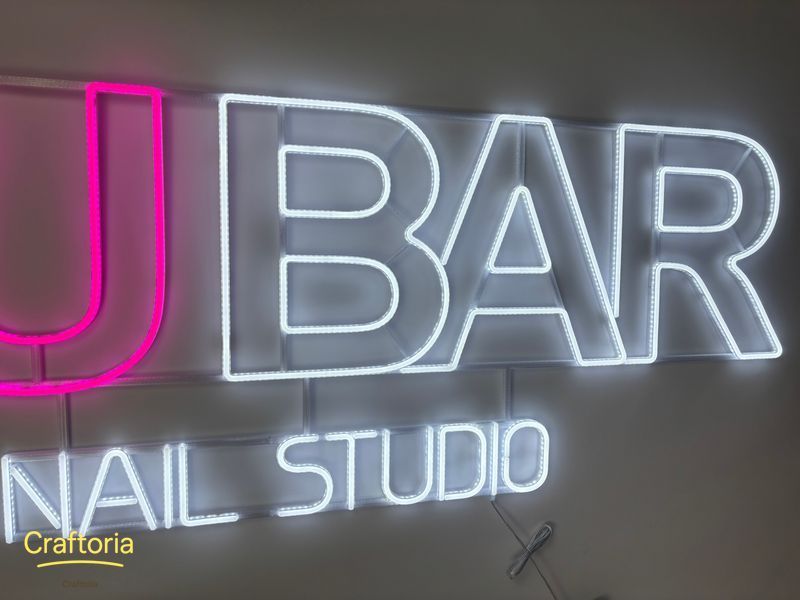 Неонова вивіска YU BAR nail studio 1800x600 Комбінований YU -1800x600-КОМ фото